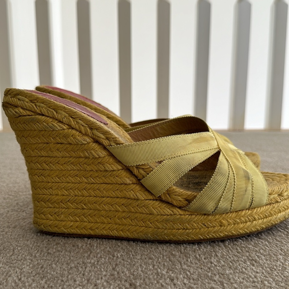 Christian Louboutin Yellow Espadrille Wedge Sandals - Picture 4 of 7